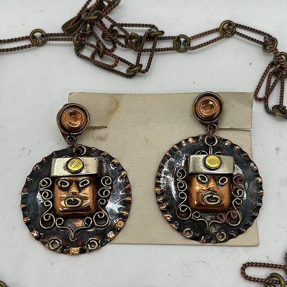 Diaz Santoyo Vintage Aztec Tribal Copper Necklace/Earrings Jewelry Set 🌸🌸 - Picture 4 of 9
